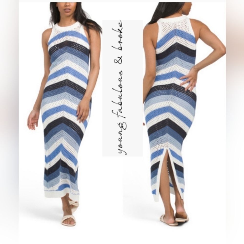YFB Blue White Chervon Crochet Maxi Dress